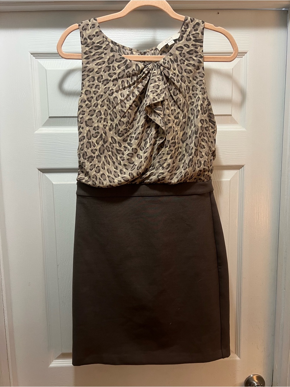 LOFT Leopard Print Blouson Top Pencil Skirt (Dress) — Brown and Taupe